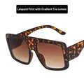 Oversized leopard print sunglasses with gradient brown lenses in a retro flat top style - Leopard Brown Gradient