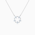 Collier élégant couronne de fleurs argentée avec zircons bleu clair scintillants - Or Blanc
