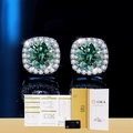 Orecchini a perno in moissanite verde-blu con montatura quadrata e certificato GRA - Argento 925 / Orecchini moissanite verdi da 50 punti