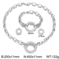 Silver hip hop chain jewelry set with necklace bracelet and earrings dimensions display - Steel Color (KS76623-Z)