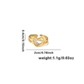 Detail view of heart-shaped steel ring with size specs 2cm diameter and weight 1.1g - Adjustable Open / Heart Hollow Shank Style (TYGR0255)