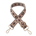 Detail of 3.8cm beige floral jacquard woven bag strap with golden metal clasps - Beige Base - Pink Coffee Flower