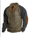 Olive green corduroy sweatshirt with raglan sleeves and elbow patches for men - S / Army Green/Dark Grey