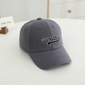 Detail of dark grey cotton baseball cap with 3D Sunday embroidery and eyelets - 52CM (2-6 Years) / Gray