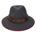 Gray felt western cowboy hat with brown leather band and metal bull skull ornament - M (56-58cm) / Gray (89 Series Long Ox Head Buckle Decor)