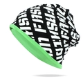 Reversible knit beanie hat with black and neon green fashion letter prints for outdoor sports - Fluorescent Green