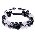Détail du bracelet double couche ajustable avec perles d'améthyste et pierres d'hématite - Bracelet en Quartz Rose (3 Perles Roses) / 8mm
