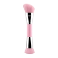Dual-ended pink and silver makeup brush with angled contour and flat foundation heads - Pink & Silver Flat Head
