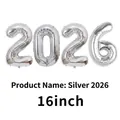 Silver 16-inch 2026 number aluminum foil balloon set for New Year decorations - 16" / Slim Silver