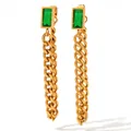 Elegant gold-plated chain earrings featuring rectangular emerald green gemstones - Green (KDE362)
