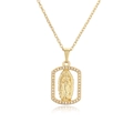 Gold plated Virgin Mary pendant necklace with zircon border on a fine O-chain - CN002035CX Rectangle Mary Zircon / Gold