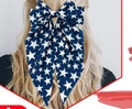Navy blue bow hair clip with white star pattern for Independence Day hair accessory - Spring Clips / Navy Blue