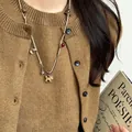 Collier rétro avec pendentif petit cheval en bois, perles brunes et étoile pour femme - Collier Poney en Bois Style 3