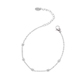 Minimalist silver stainless steel bracelet with five square white zircon stones on thin chain - Silver