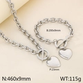 Set collana e bracciale con ciondolo a cuore in acciaio argento con catena spessa e chiusura OT - Cuore Argento (KS194077-Z)