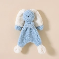 Blue cotton muslin baby comforter with plush rabbit ears and soft teddy bear fabric texture - White & Blue (Bicolor Ears) Lamb Wool Rabbit