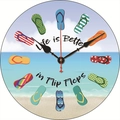 Silent ocean wood wall clock with beach design and flip-flop hour markers - Flip Flops Beach