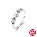 Anello in argento sterling S925 con delicate pietre preziose rosa e verdi a fiori - US 7 / Oro Bianco #1 (Fiore in Zirconia Rosa Verde Bianco)