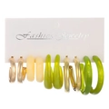 5-piece gold earring set with cream, light green, and emerald resin C-shape hoops - 55 KC Gold (K-1162)