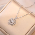 Silver four-leaf clover rotating necklace with zircon crystals in jewelry box - Heart Clover Necklace (X0138) / Silver