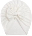 Detailed close-up of white lace baby headband with hollow wave texture and large bow - White