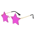 Frameless star-shaped sunglasses with pink lenses and gold metal temples for parties - Gold Frame Purple Lens