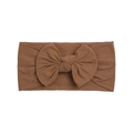 Soft nylon baby headband with a large brown knitted bow and elastic wide band - Brown