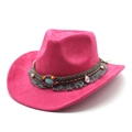 Detail of fuchsia suede cowboy hat featuring bohemian beaded band and turquoise accent - M(56-59CM) / Rose Red