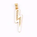 Golden lightning bolt charm with white enamel inlay and sparkly cubic zirconia stones - CZ Row Lightning-White