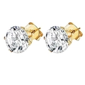 Detail view of round cubic zirconia stud earrings with gold-tone four-prong settings - Style D-4-Claw Round / Gold