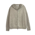 Gray soft knit zip-up hooded cardigan with a clean minimalist design for women - S / Light Khaki