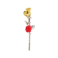 Elegant rose lapel pin featuring red flower petals and gold-silver leaf stem accents - Long Stem Red Rose