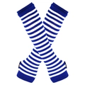 Blue and white striped knitted arm warmer sleeves with thumb holes for cosplay - White and Royal Blue Stripe