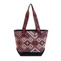 Ethnische Canvas-Tragetasche mit geometrischem Webmuster und schwarzem Lederboden - Rot
