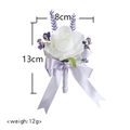 Handmade white rose boutonniere with purple floral accents and satin ribbon bow - White Purple Rose Boutonniere
