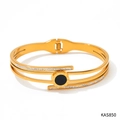 Goldenes Edelstahlarmband mit schwarzer römischer Scheibe und funkelnden Straßsteinen - Gold-Stil (KAS850)