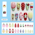 Faux ongles coccinelle colorés avec pois français et breloques 3D, lot de 24 pièces - Type à Colle / Étoile douce colorée (Z1177)