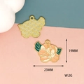 Pink enamel flower alloy pendant with green leaves and 23mm gold metal edges - 20 Camellia