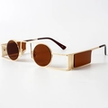 Lunettes steampunk à verres ronds marron avec monture géométrique en métal doré - Verres Thé Foncé