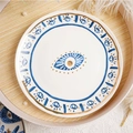 Ceramic eye plate with blue and gold Evil Eye patterns and elegant gold rim decoration - Evil Eye 8-inch Plate