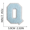Detail of light blue chenille letter Q patch with 7cm height and white embroidered edge - Letter Q / Light Blue