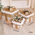 Set di scatole regalo di Natale beige con motivi di fiocchi e fiocchi in juta - Scatola Regalo in Peluche Beige Set di 3