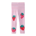 Girls striped modal leggings with strawberry embroidery patches for spring and autumn - 3T (Suggested Height 90-95cm) / Pink White Striped (1368)