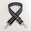 Tracolla blu navy con motivo a catena, ganci argento e fibbia regolabile - Blu scuro con fibbia argento