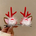 Cute Christmas reindeer antler hair clips with Santa Claus accents and white faux fur trim - 77- Christmas Antler Hair Clip #Red Antler Santa Claus Pair