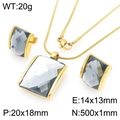 Golden snake chain jewelry set with grey rectangular faceted glass stone accents - Gold Grey (KS225761-GC)