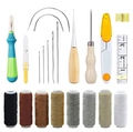 Complete leather sewing kit with heavy duty needles awls seam rippers and colorful waxed threads - EU 22
