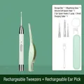 Luminous ear pick set in green with rechargeable lighted scoop and tweezers kit - Rechargeable Silicone Ear Pick + Rechargeable Tweezer Set