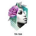 Waterproof temporary tattoo sticker TH-164 featuring woman face and purple rose floral design - Th-164 / 210*148mm