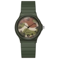 Army green quartz watch for kids with camouflage dial and silicone strap on white background - Army Green